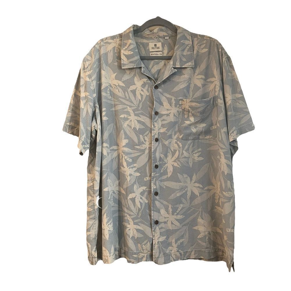 Solitude Washable Silk Mens Hawaiian shirt XL palm trees button down
